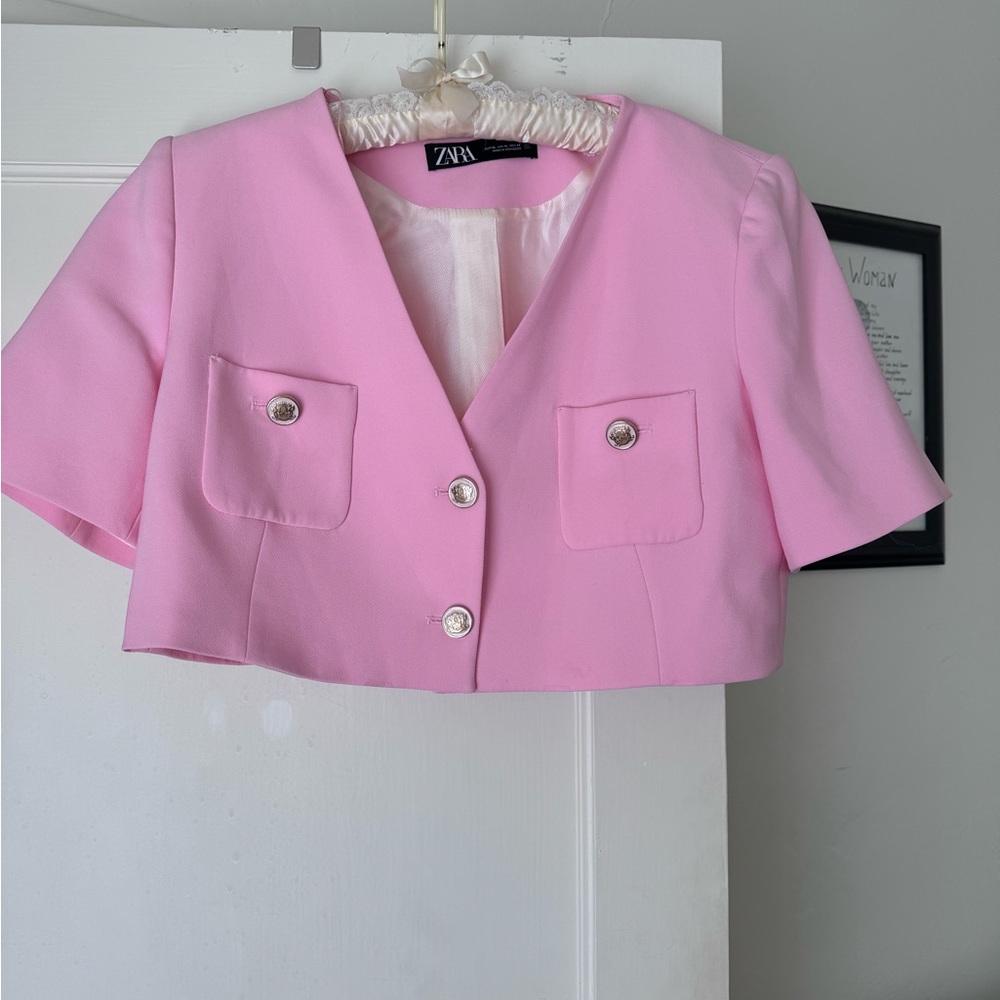 Zara Cropped Pink Blazer & Skort Set, XL